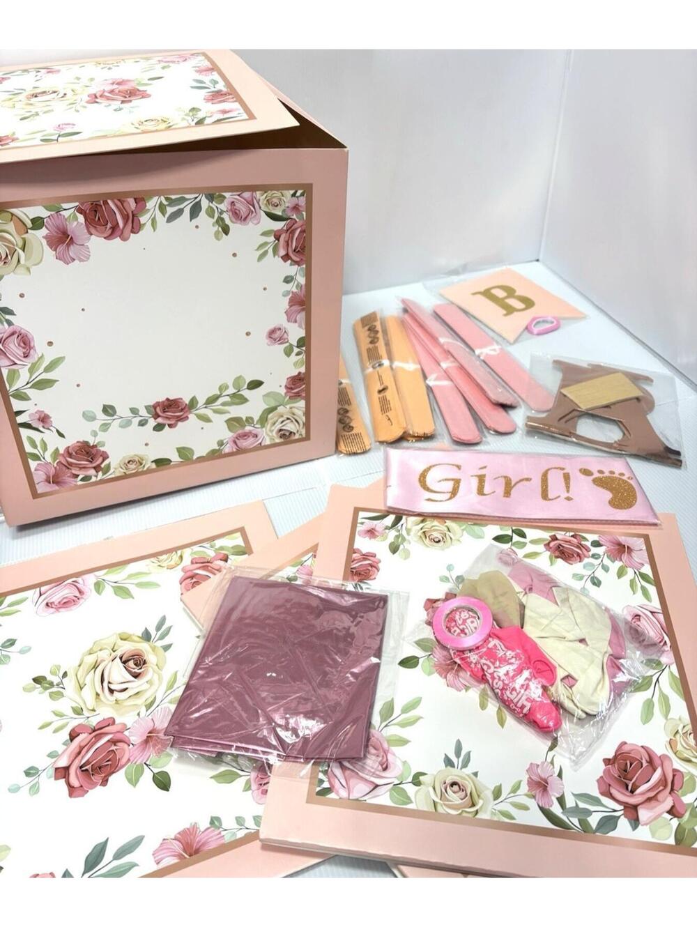 Huge Girl Baby Shower Decor Set Complete Lot Balloon Boxes Banner Pom Poms Sash